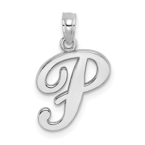 10K White Gold Polished P Script Initial Charm - Picture 6 of 9